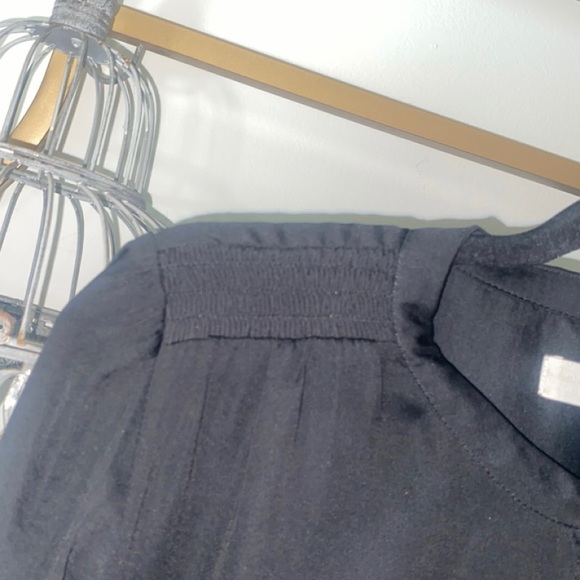 Black Blouse LOFT Smocked Neck/Gathered Wrists Office Modest Elegant Classy Date - Picture 4 of 5